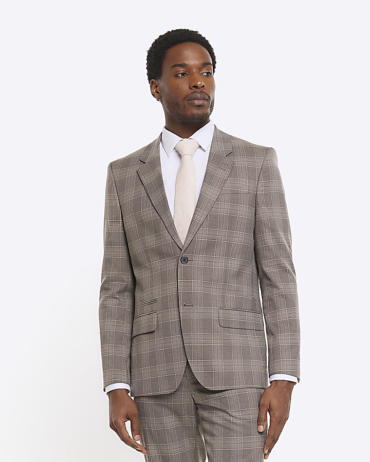 Mens grey clearance check suit jacket