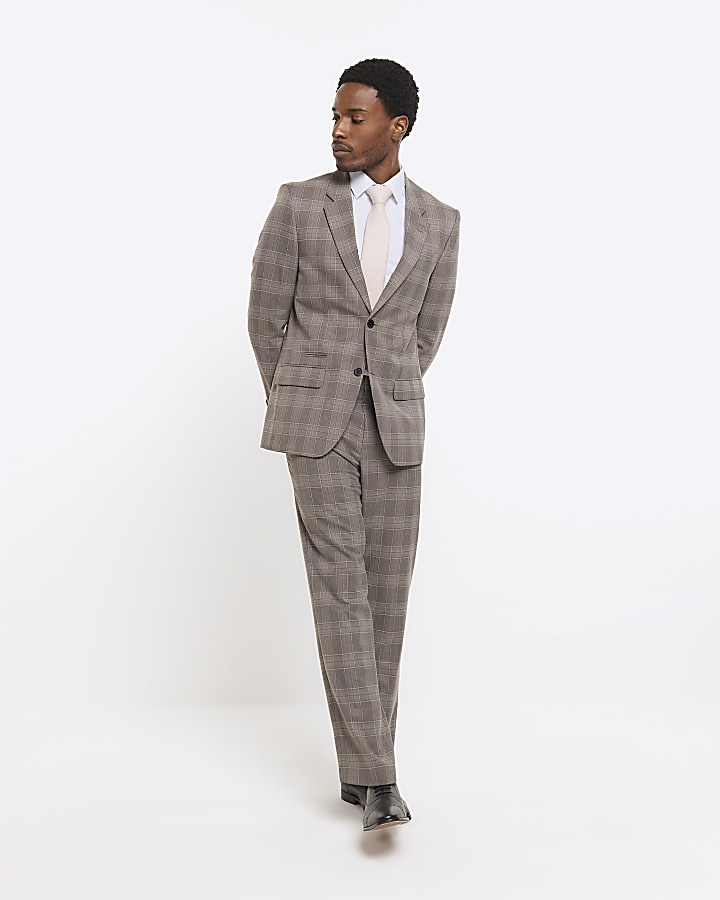 Grey slim fit check suit trousers