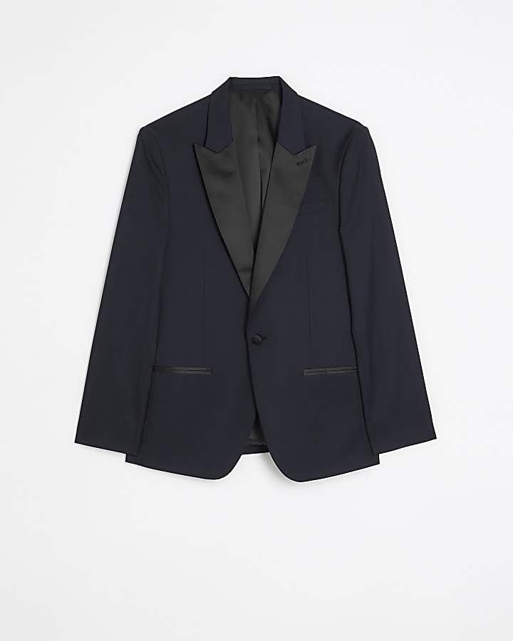 Navy slim fit tuxedo suit jacket