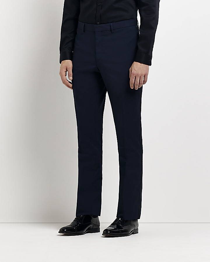 Navy slim fit tuxedo suit trousers | River Island