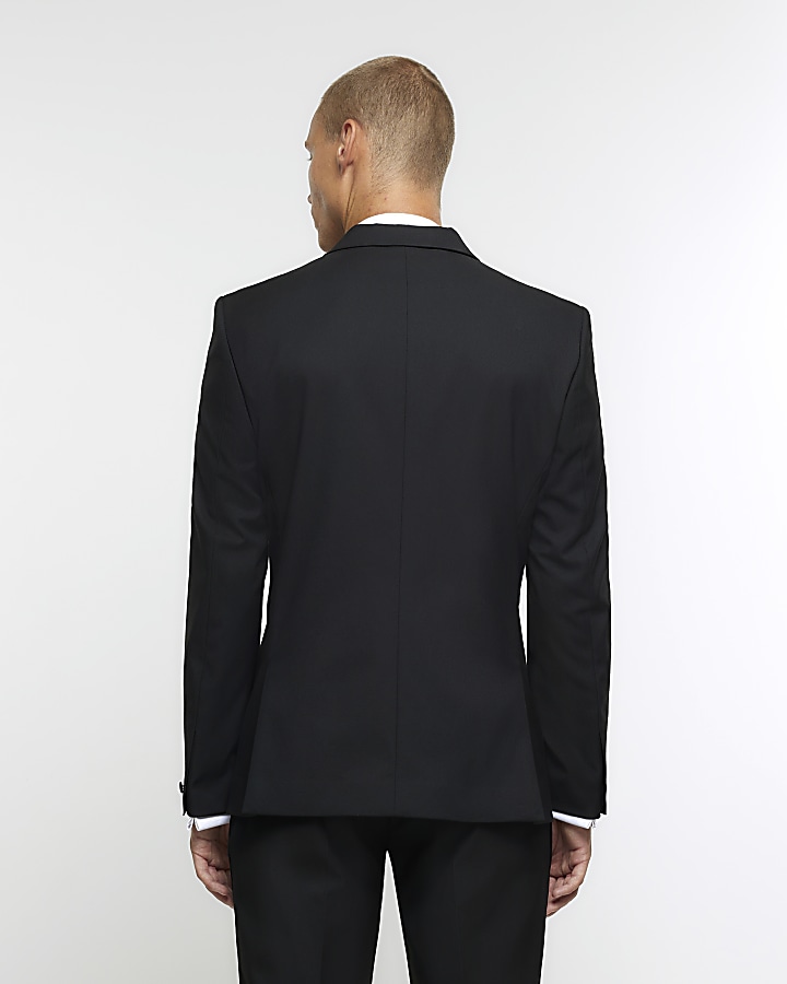 Black slim fit tuxedo suit jacket | River Island