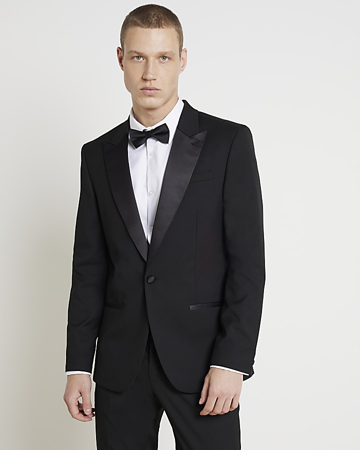 Black slim fit tuxedo suit jacket