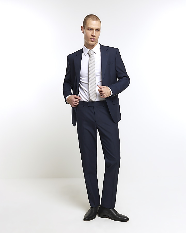 Navy slim fit twill suit jacket | River Island