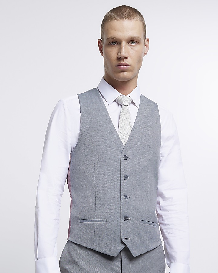 Grey skinny fit twill waistcoat