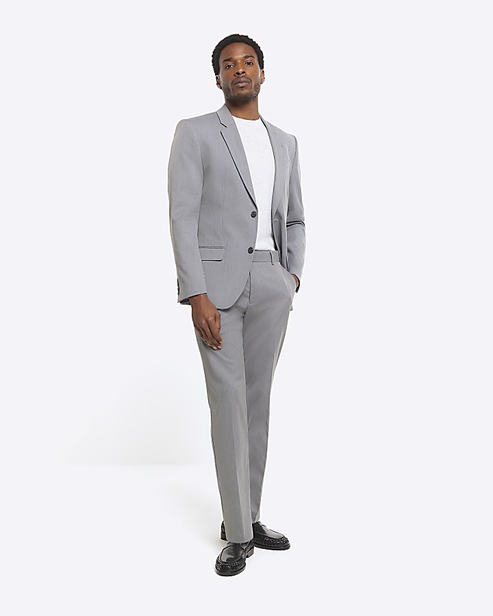 Grey skinny fit twill suit trousers