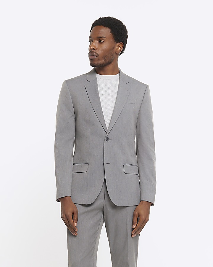 Grey skinny fit twill suit jacket