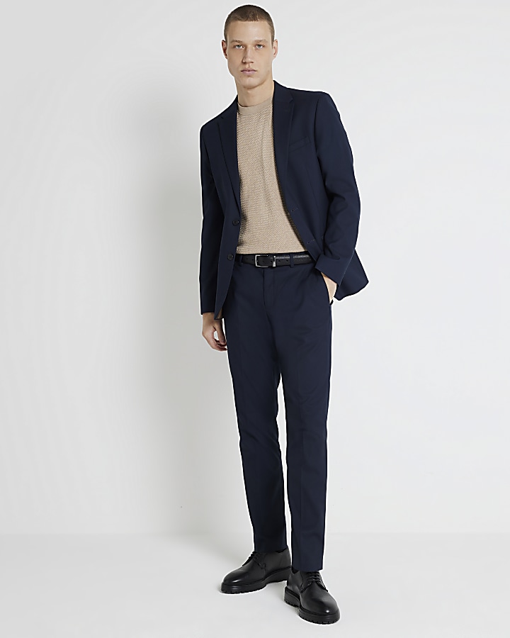 Mens navy 2025 skinny suit