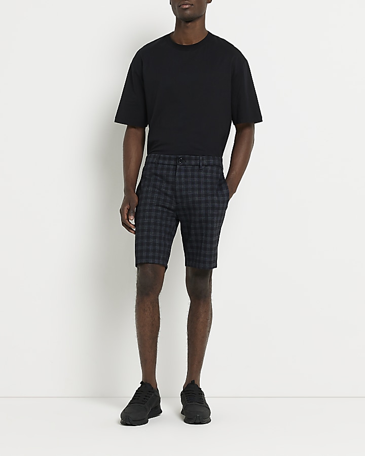 Navy Skinny fit Check Shorts