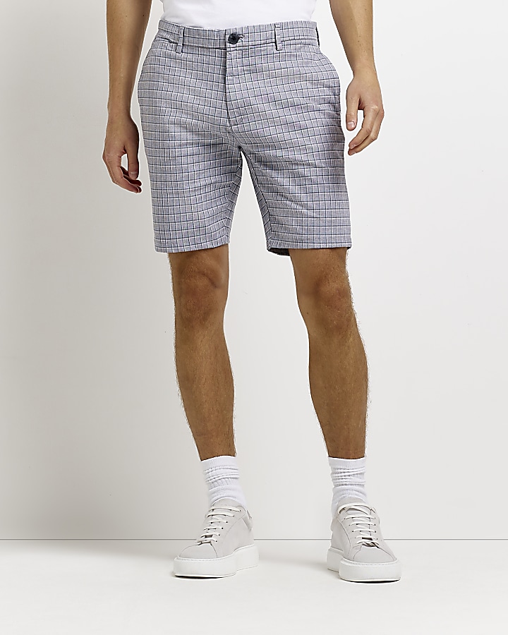 Grey Slim fit Check chino Shorts