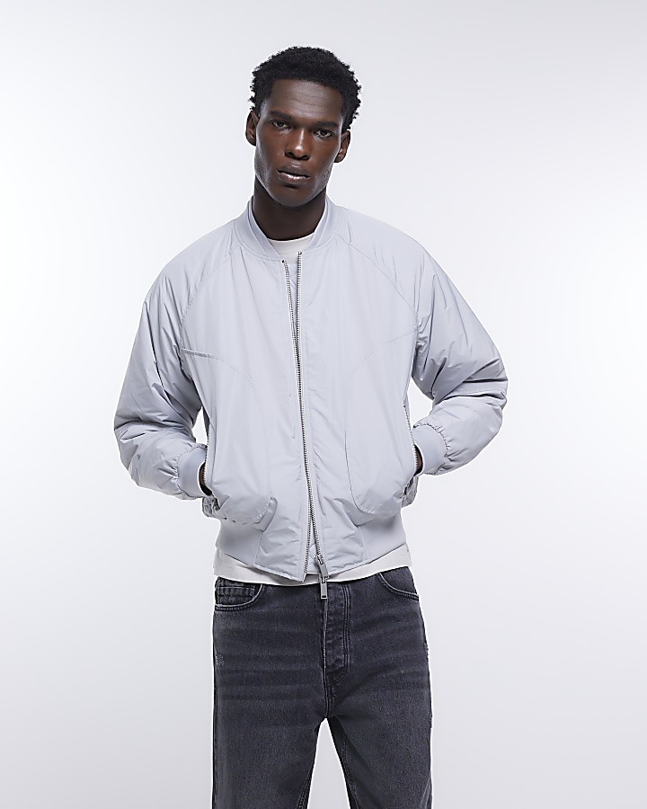 Grey regular fit zip up MA1 bomber jacket