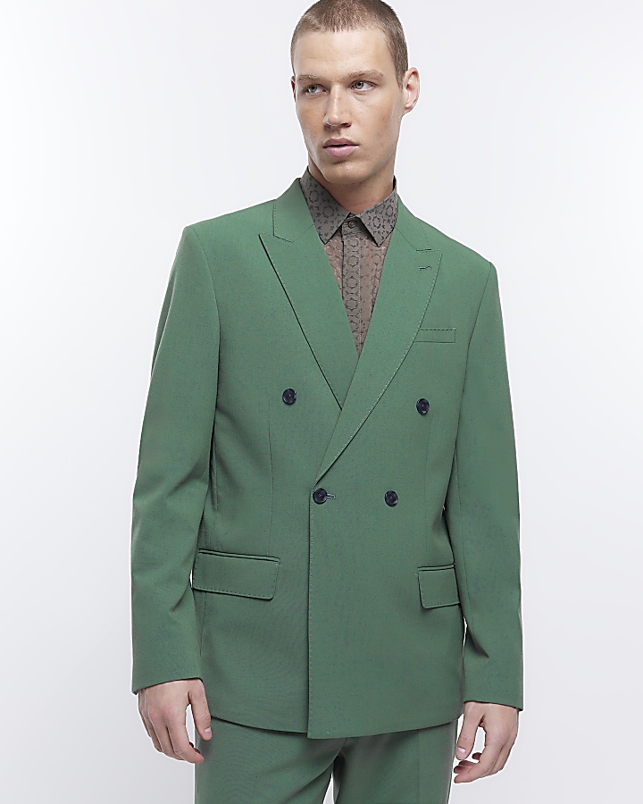 Green slim fit double breasted suit jacket | River Island