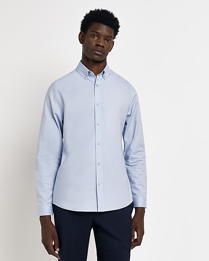 Light blue Slim fit Stretch Oxford shirt | River Island