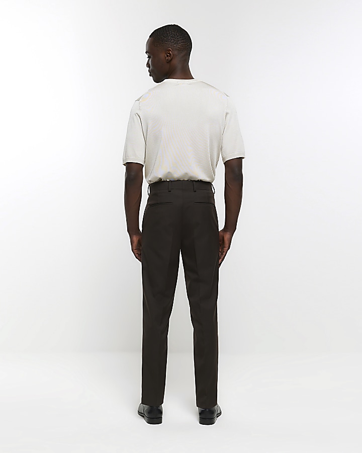 Dark brown slim fit suit trousers