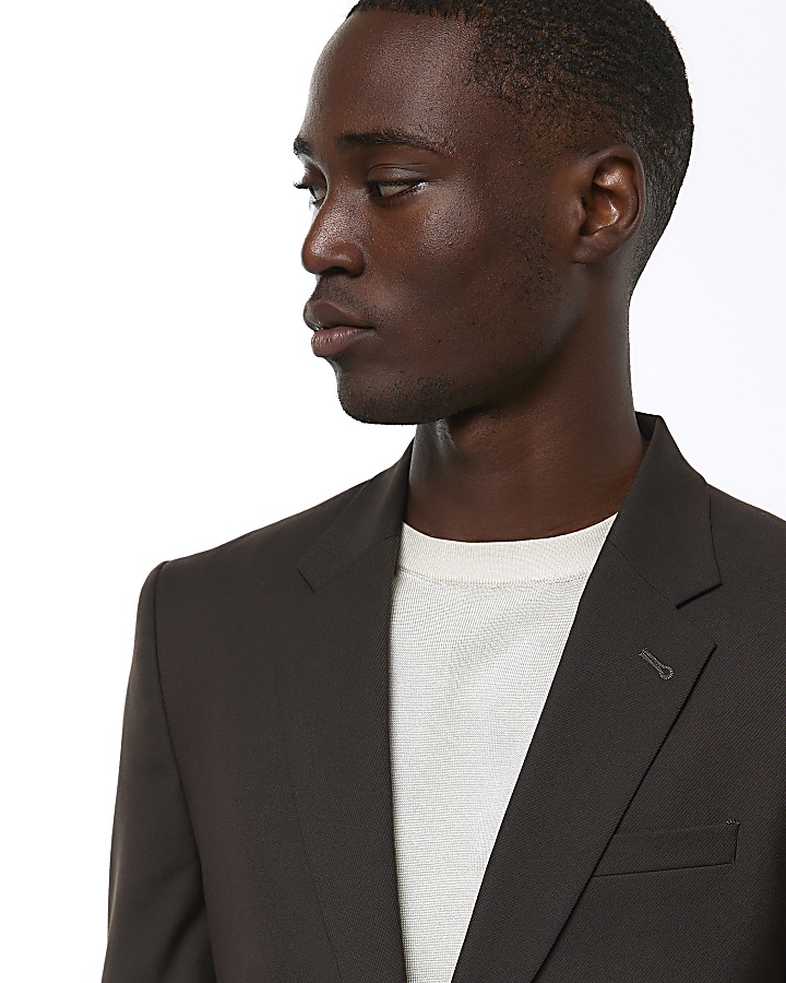 Dark brown slim fit suit jacket