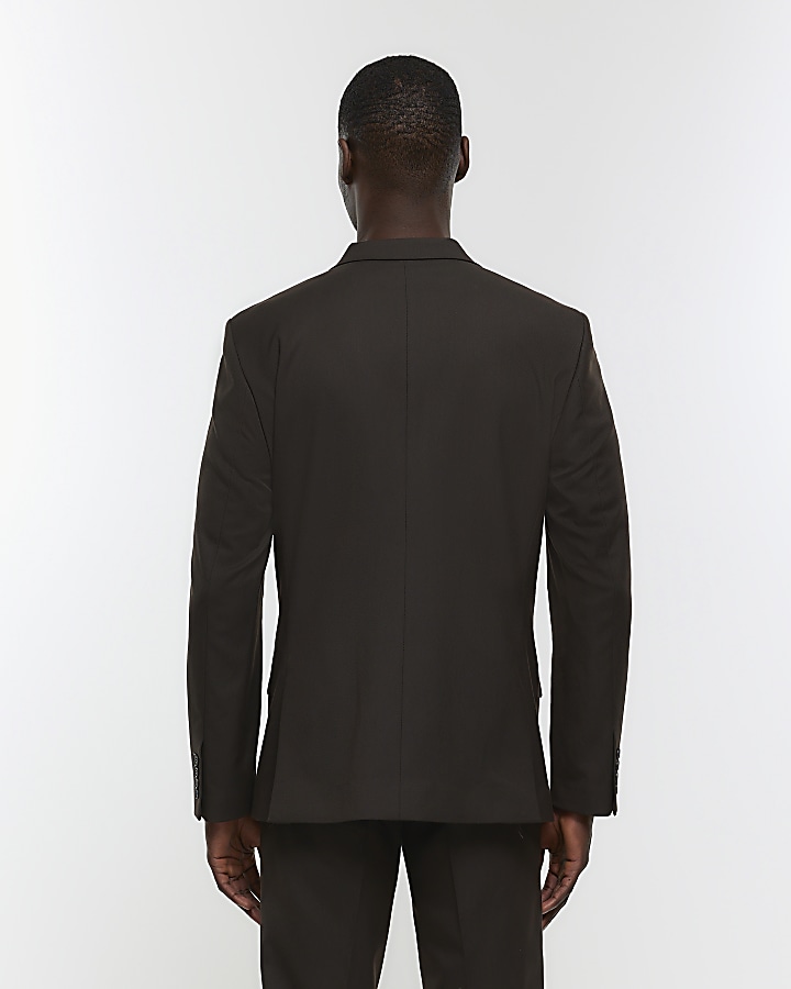 Dark brown slim fit suit jacket | River Island