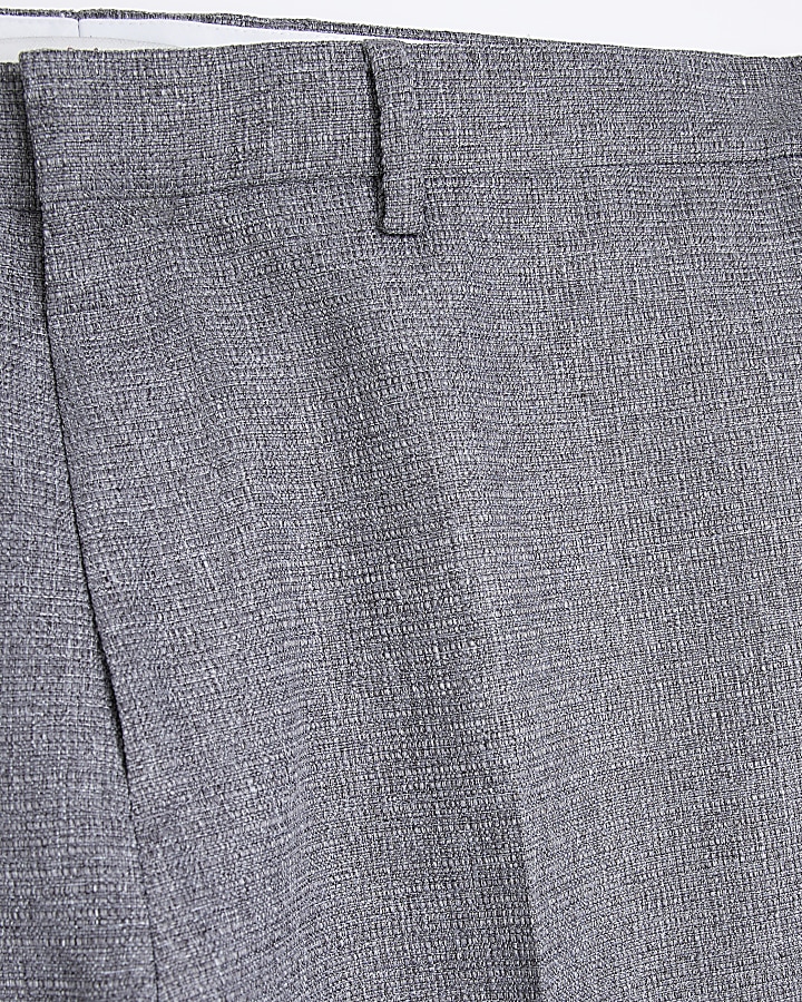 Grey slim fit textured suit trousers | River Island