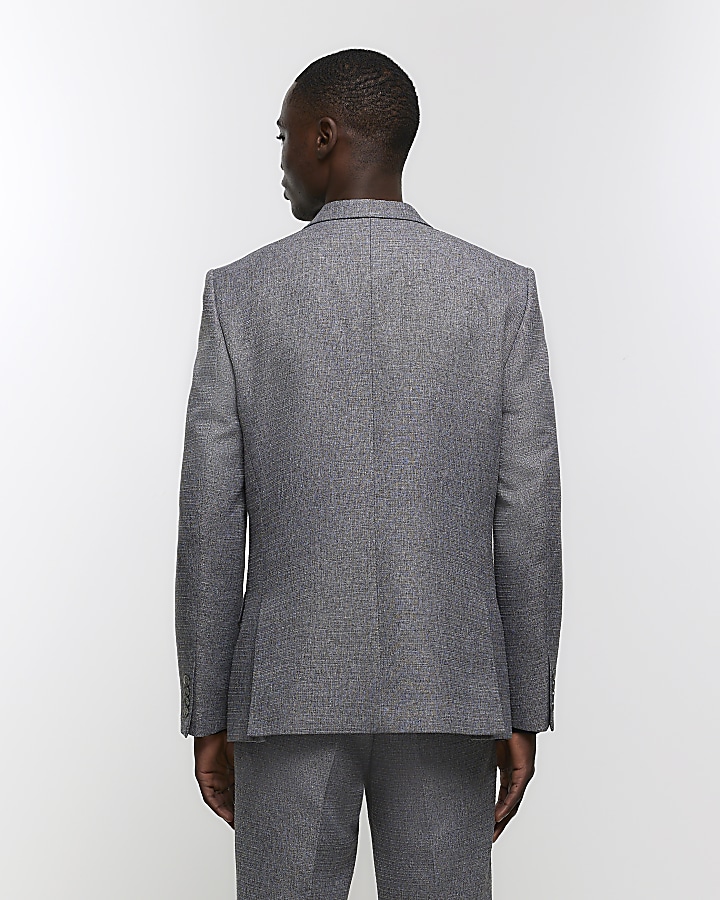 Grey slim fit textured suit jacket | River Island