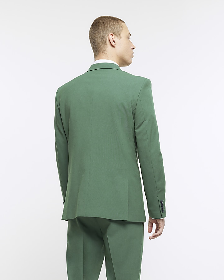 Green slim fit single breasted suit jacket