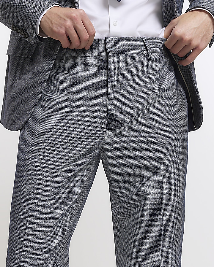 Blue skinny fit dogtooth suit trousers River Island