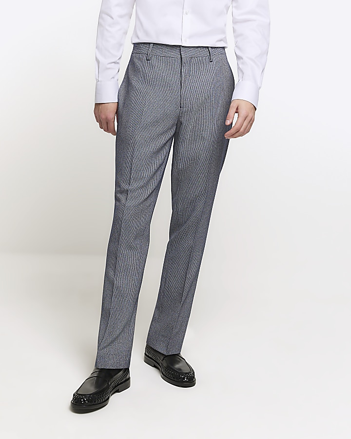 Blue skinny fit dogtooth suit trousers River Island
