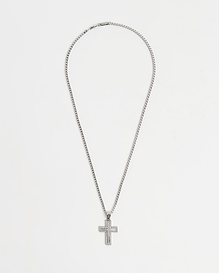 Silver colour Crystal Cross Pendant necklace