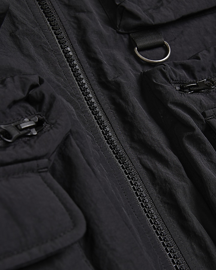 Black regular fit multi pocket jacket