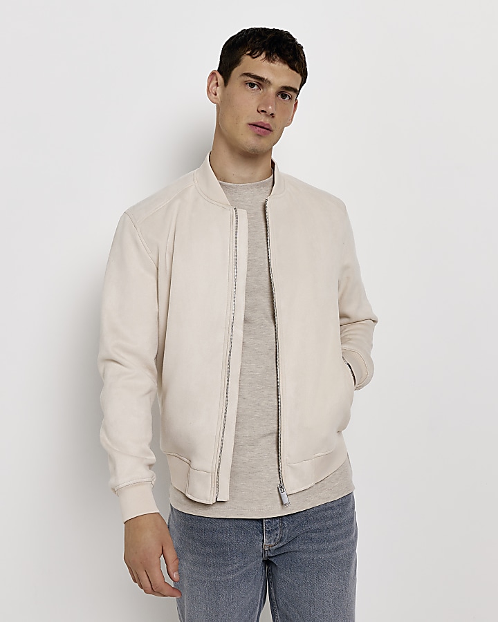 Stone Regular fit Suedette Bomber Jacket