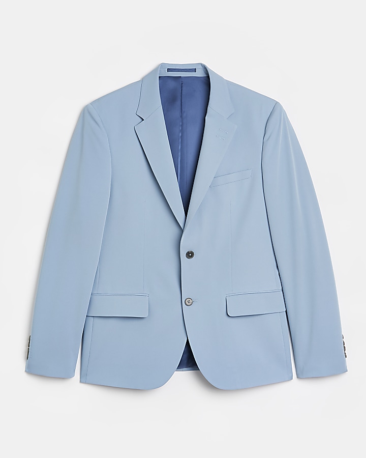 Light Blue Skinny fit Twill suit jacket