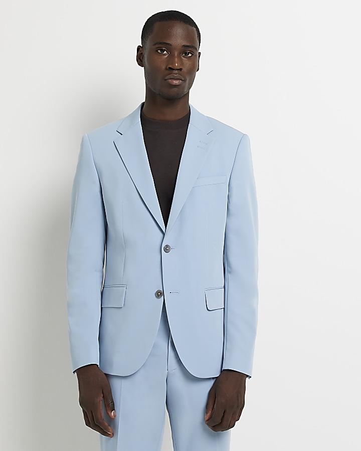 Light Blue Skinny fit Twill suit jacket | River Island