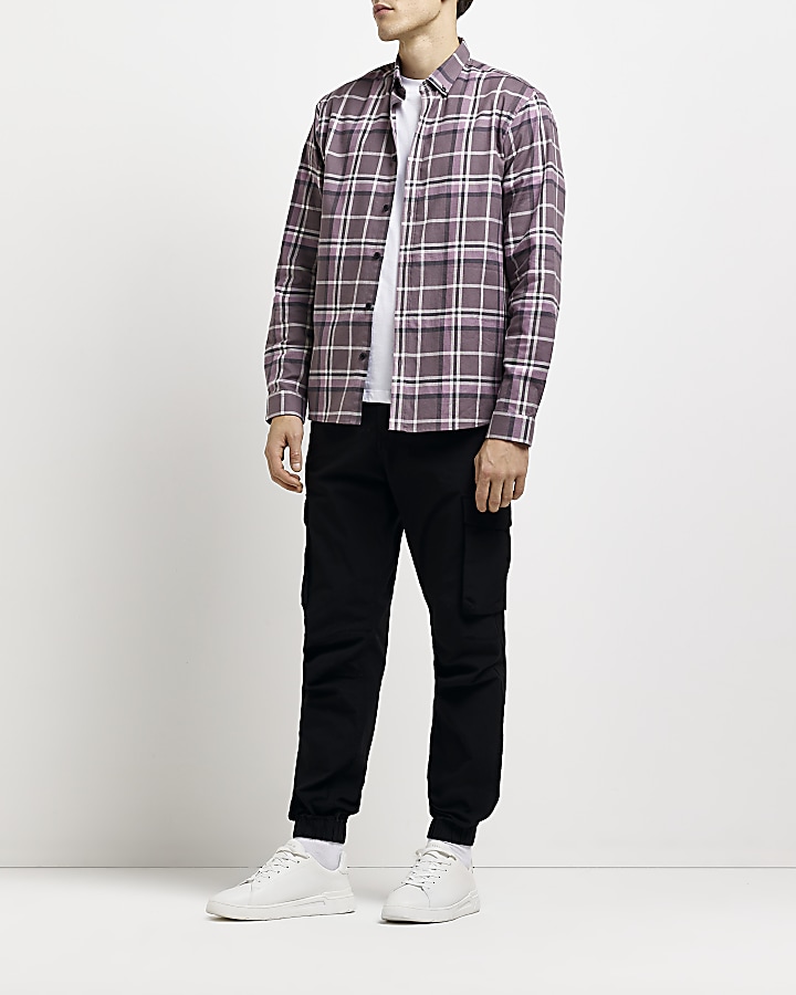 Purple regular fit check shirt | River Island