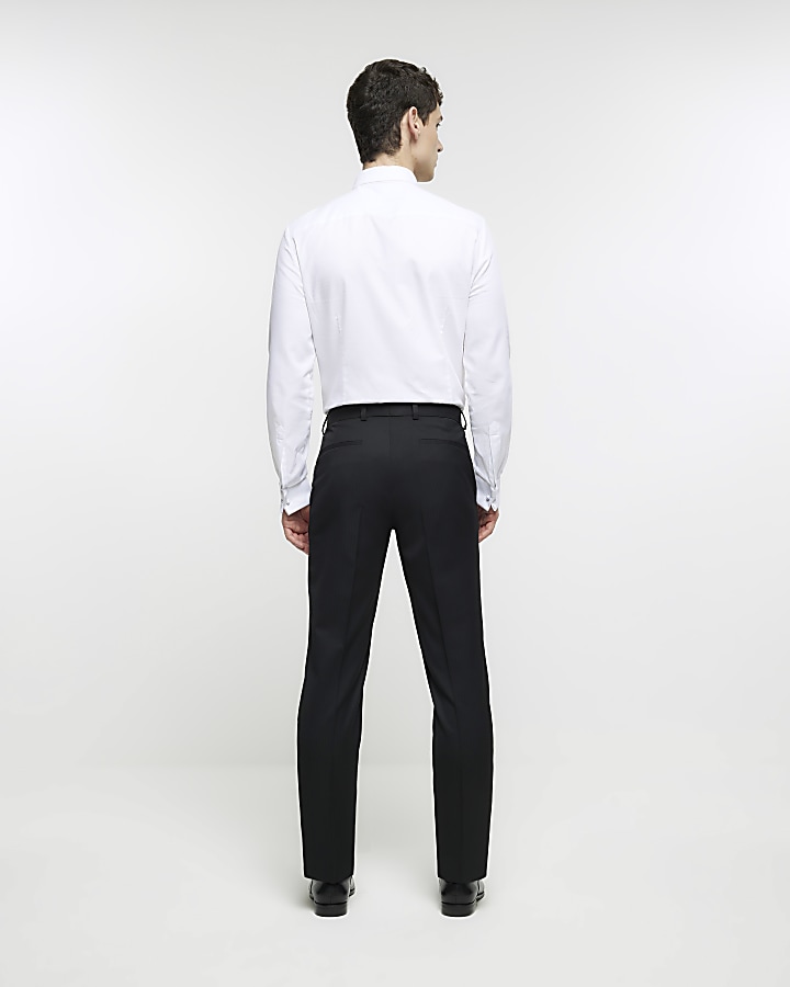 Black skinny fit herringbone suit trousers
