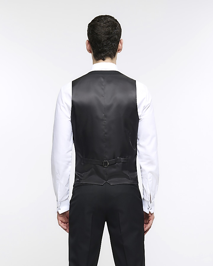 Black skinny fit herringbone waistcoat