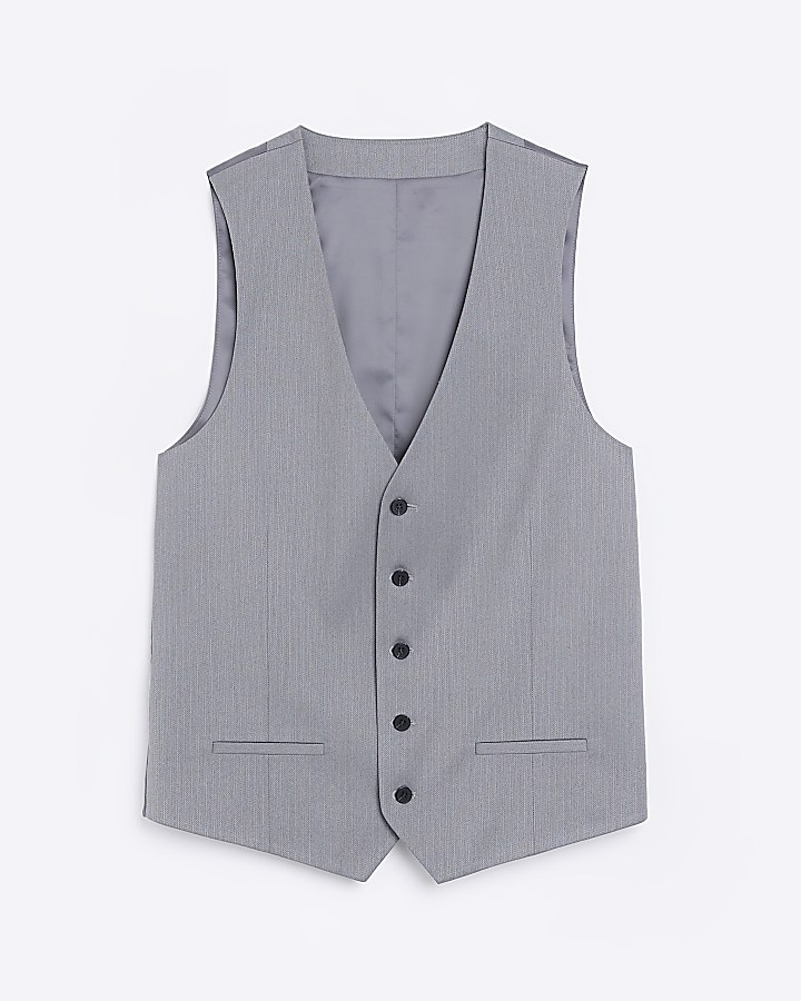 Grey skinny fit herringbone waistcoat