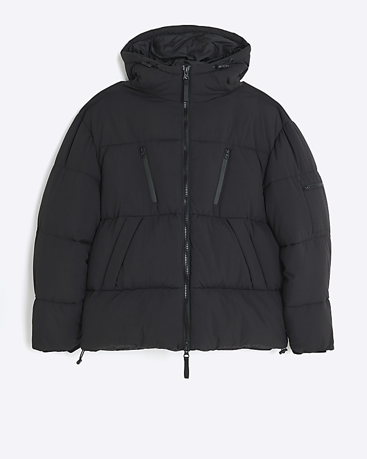 Big and Tall Black hooded Puffer jacket