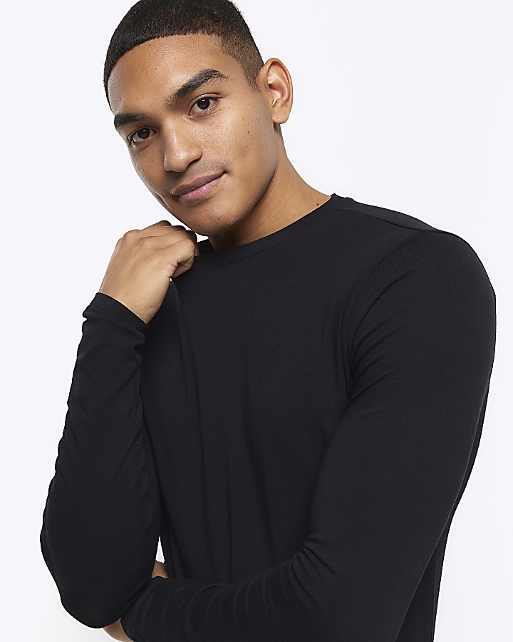 Black muscle fit long sleeve t-shirt