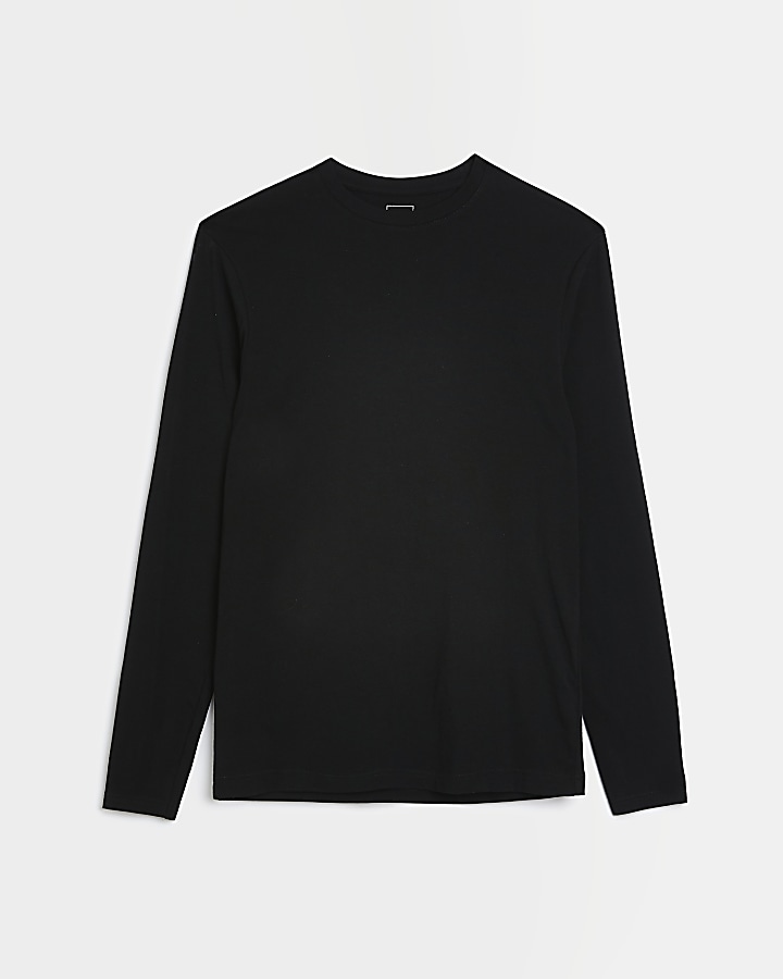Black muscle fit long sleeve t-shirt | River Island