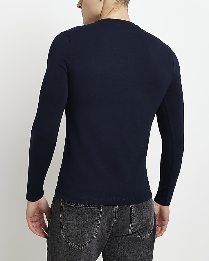 Navy Muscle fit long sleeve t-shirt