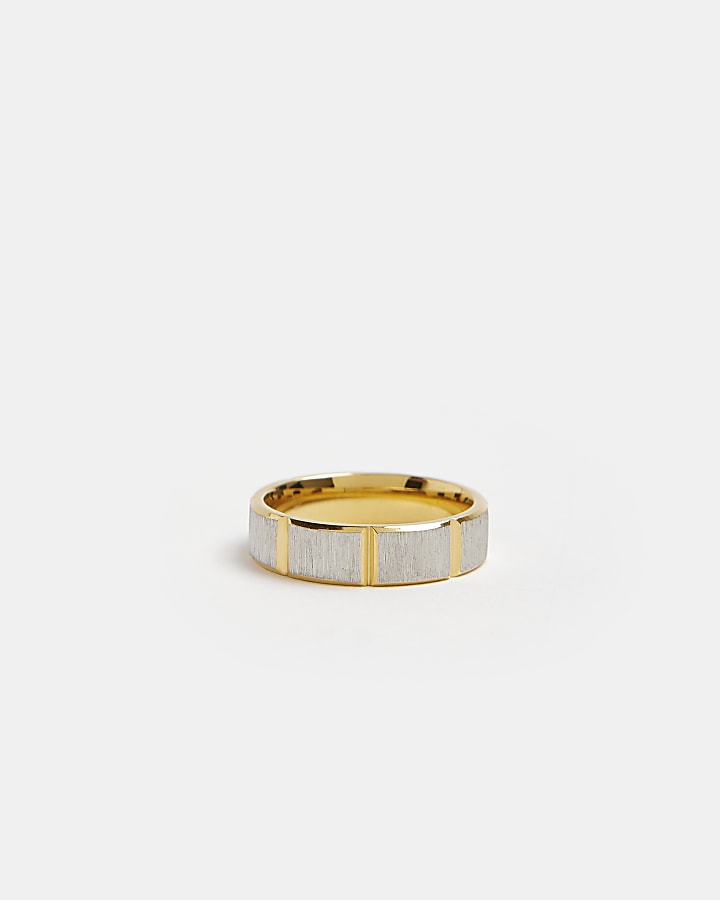 Gold Steel Block Band Ring