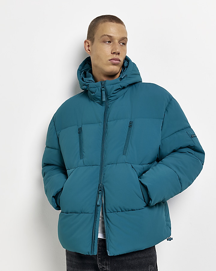 Green hooded puffer jacket