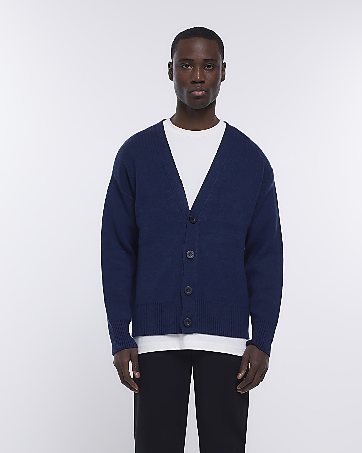 Blue boxy fit knitted cardigan | River Island