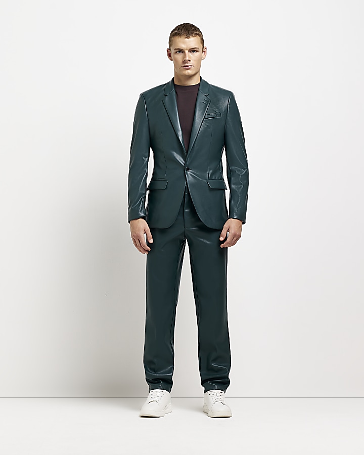 Green Slim fit Faux leather suit trousers