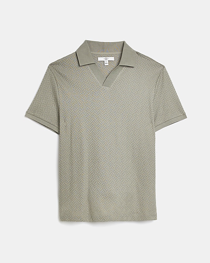 Green slim fit textured polo shirt | River Island