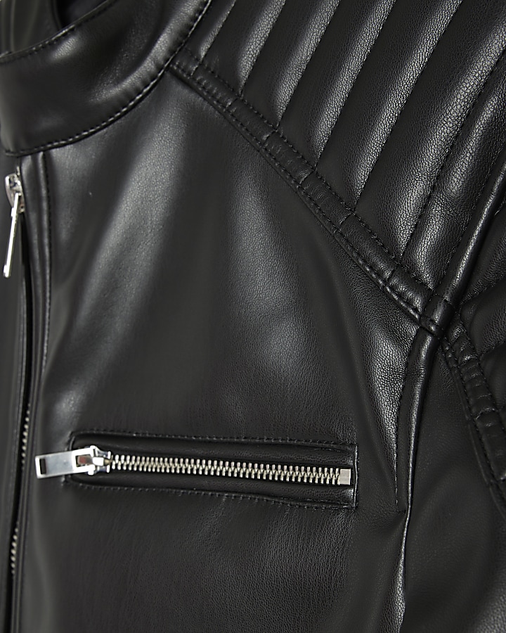 Black faux leather racer jacket