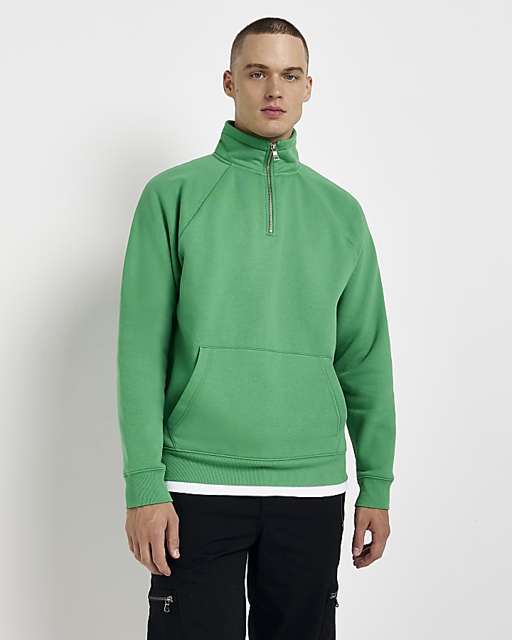 Green Funnel neck Half zip sweatshirt | River Island