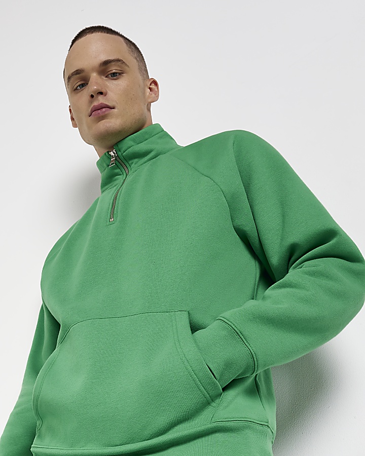Green Funnel neck Half zip sweatshirt | River Island