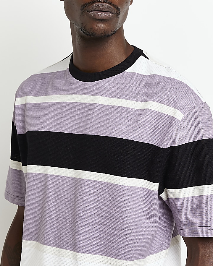Purple Regular fit Waffle Stripe t-shirt
