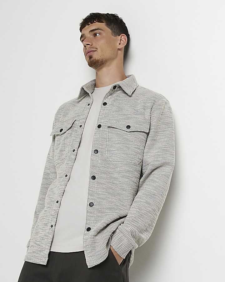 Grey Regular fit Textured Overshirt