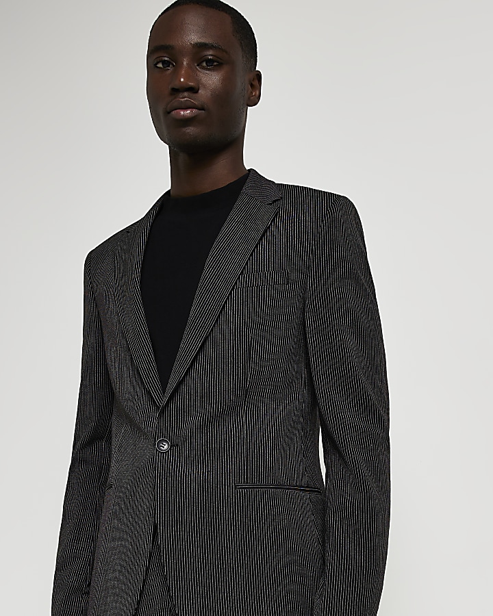 Black super skinny fit pinstripe suit jacket | River Island