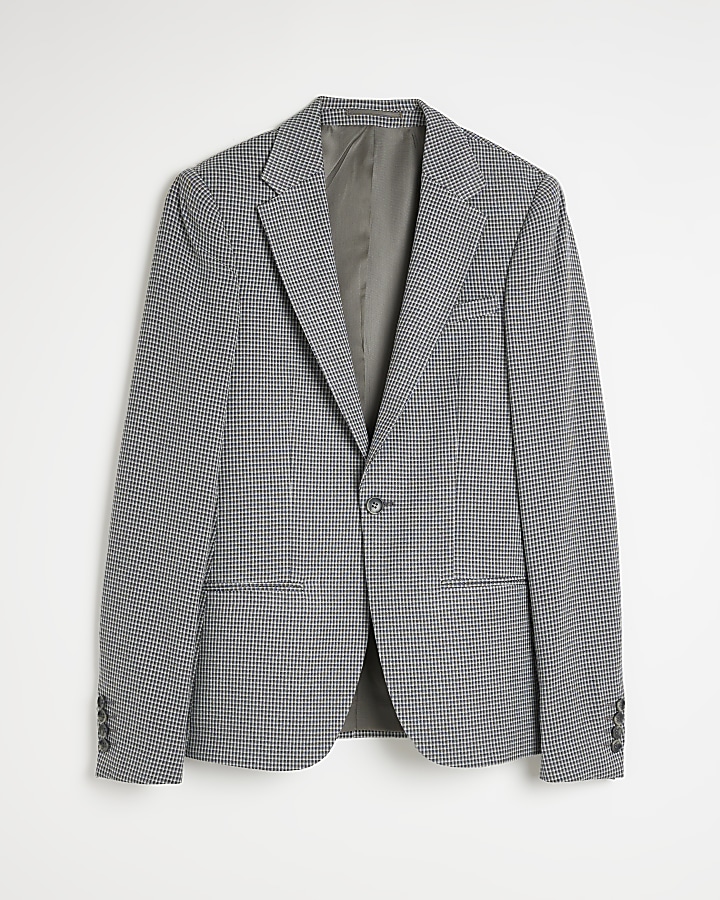 Grey ​Skinny fit textured suit jacket