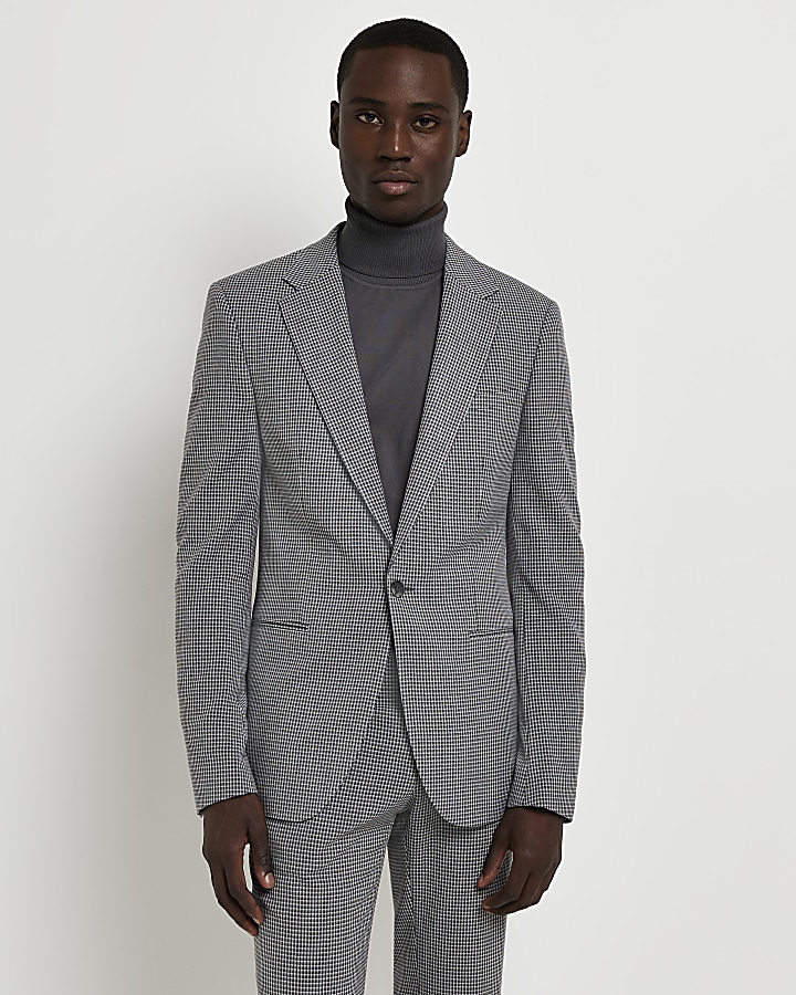 Grey ​Skinny fit textured suit jacket